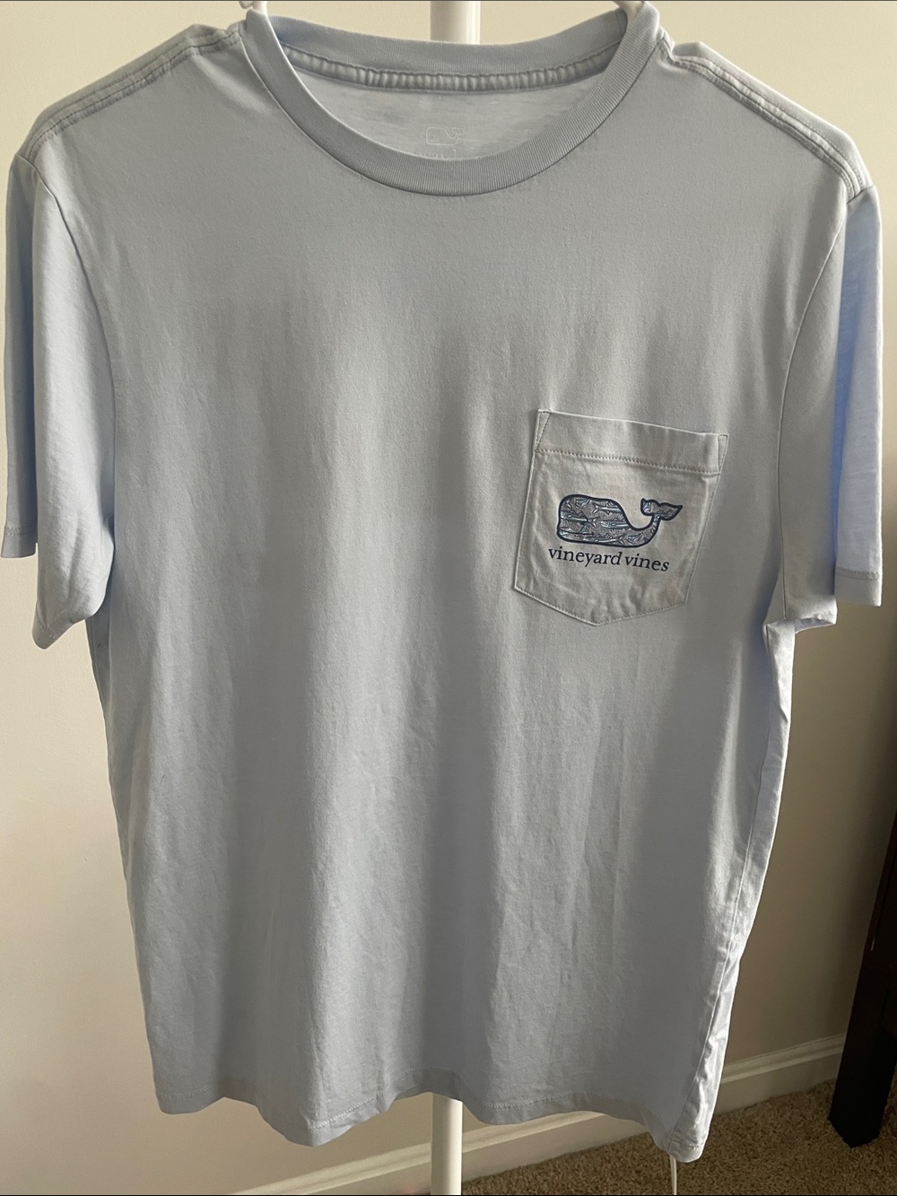 Vineyard Vines Pale Blue Pocket Tee with Whale Logo
